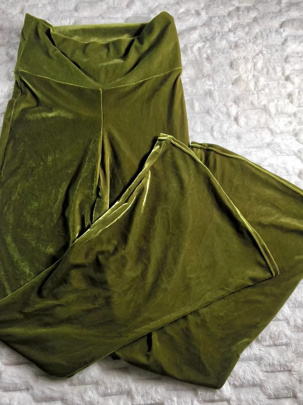 Olive Green Velvet Wide-Leg Palazzo Pants Small Perfect for RAVEWEAR EXOTIC EUC!